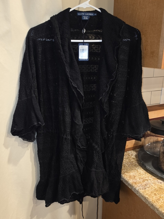 Ralph Lauren Sweaters - Ralph Lauren Black Ruffle-Trim Open Cardigan Small